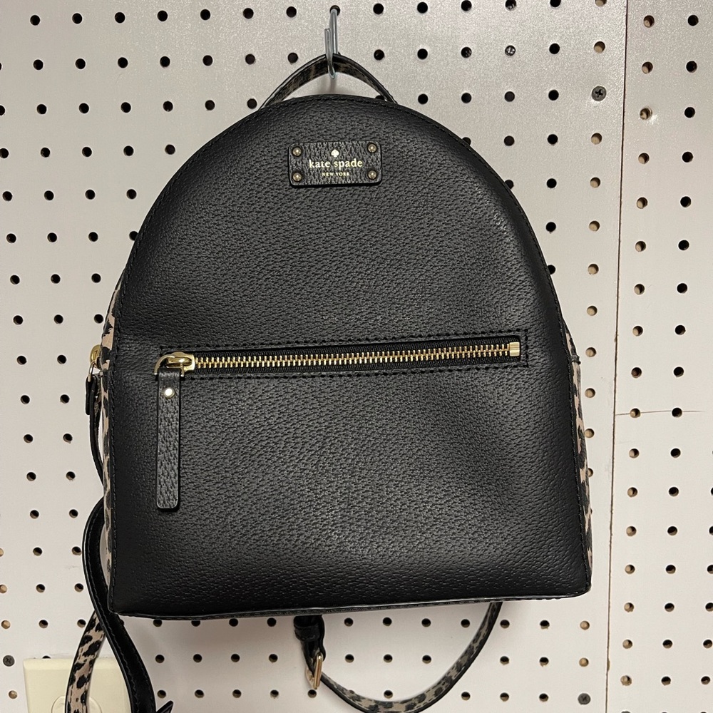 KATE SPADE New York Black Leopard Sammy Grove Street Leather Backpack- LIKE NEW